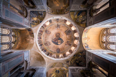 The big dome of Katholikon, the large cathedral church in the Hosios Loukas monastery, Greece